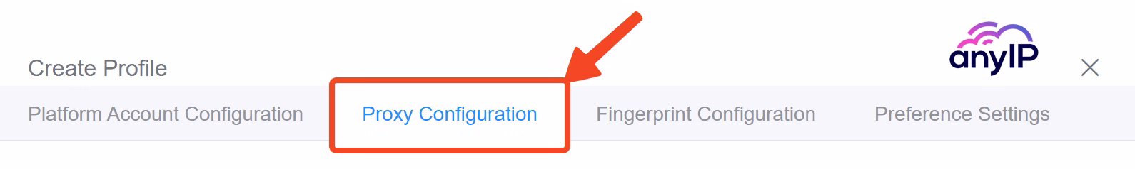 Access the proxy configuration tab during a profile creation on ixBrowser