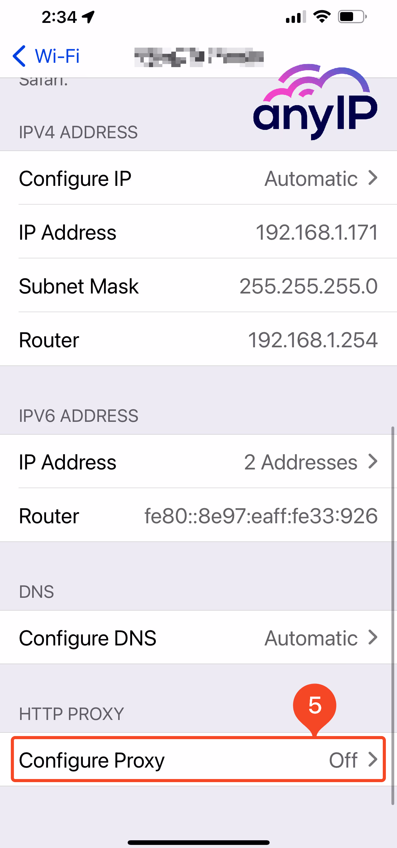 Under the HTTP Proxy section, tap to configure your proxy