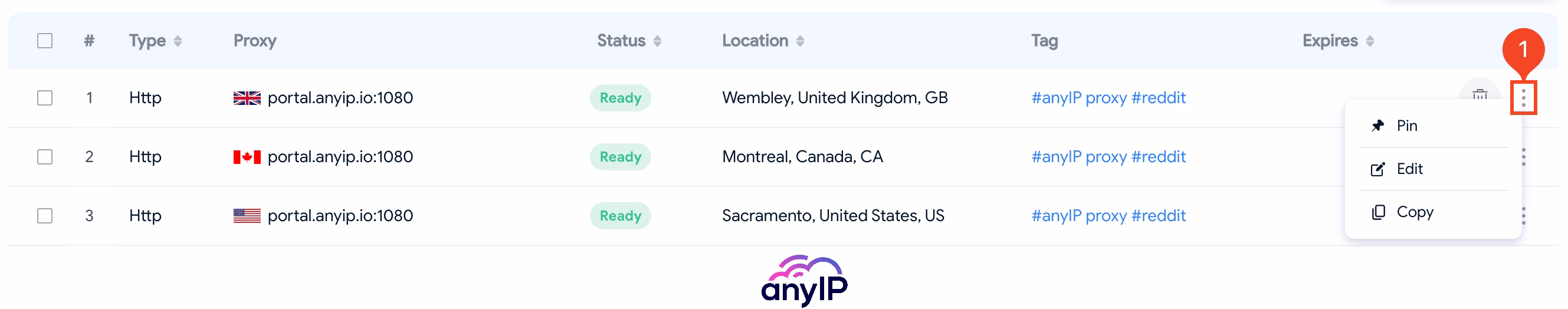 Use the contextual menu to edit your proxy