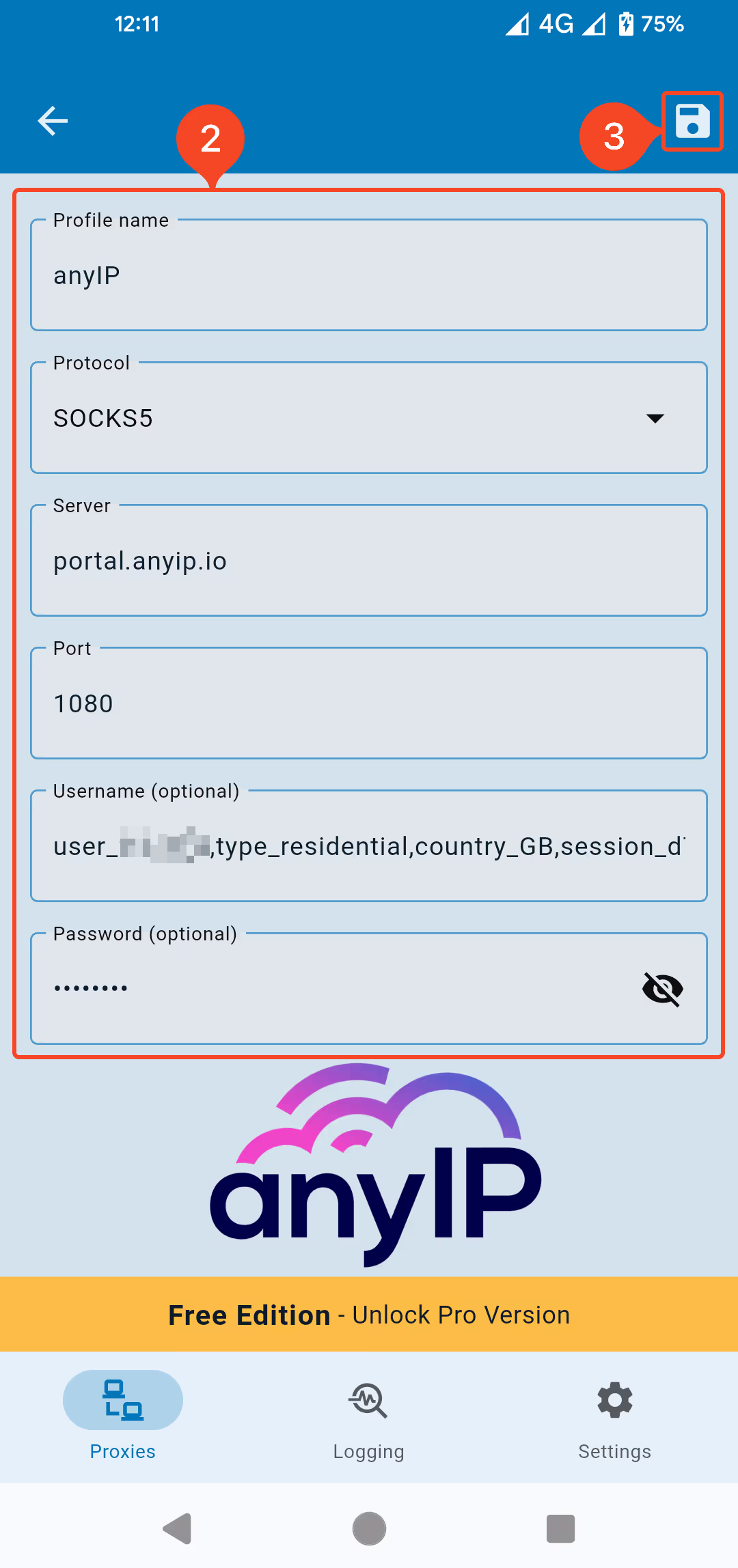 Example of how to configure a SOCKS5 proxy in Super Proxy.