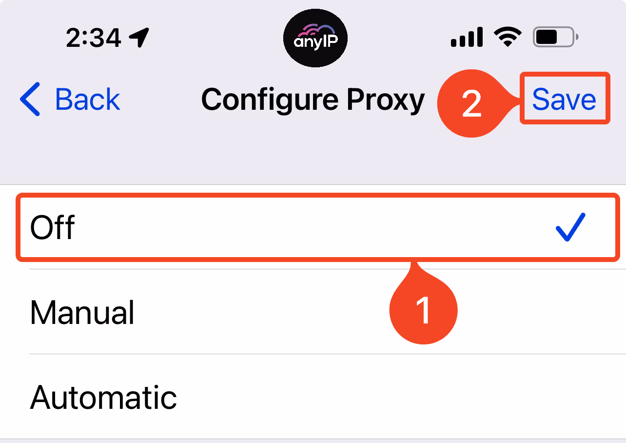 Step by step guide to easily turn off an HTTP proxy on iOS