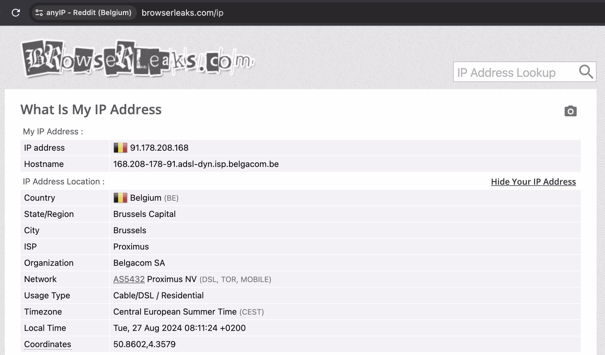 IP's details using browserleaks.com