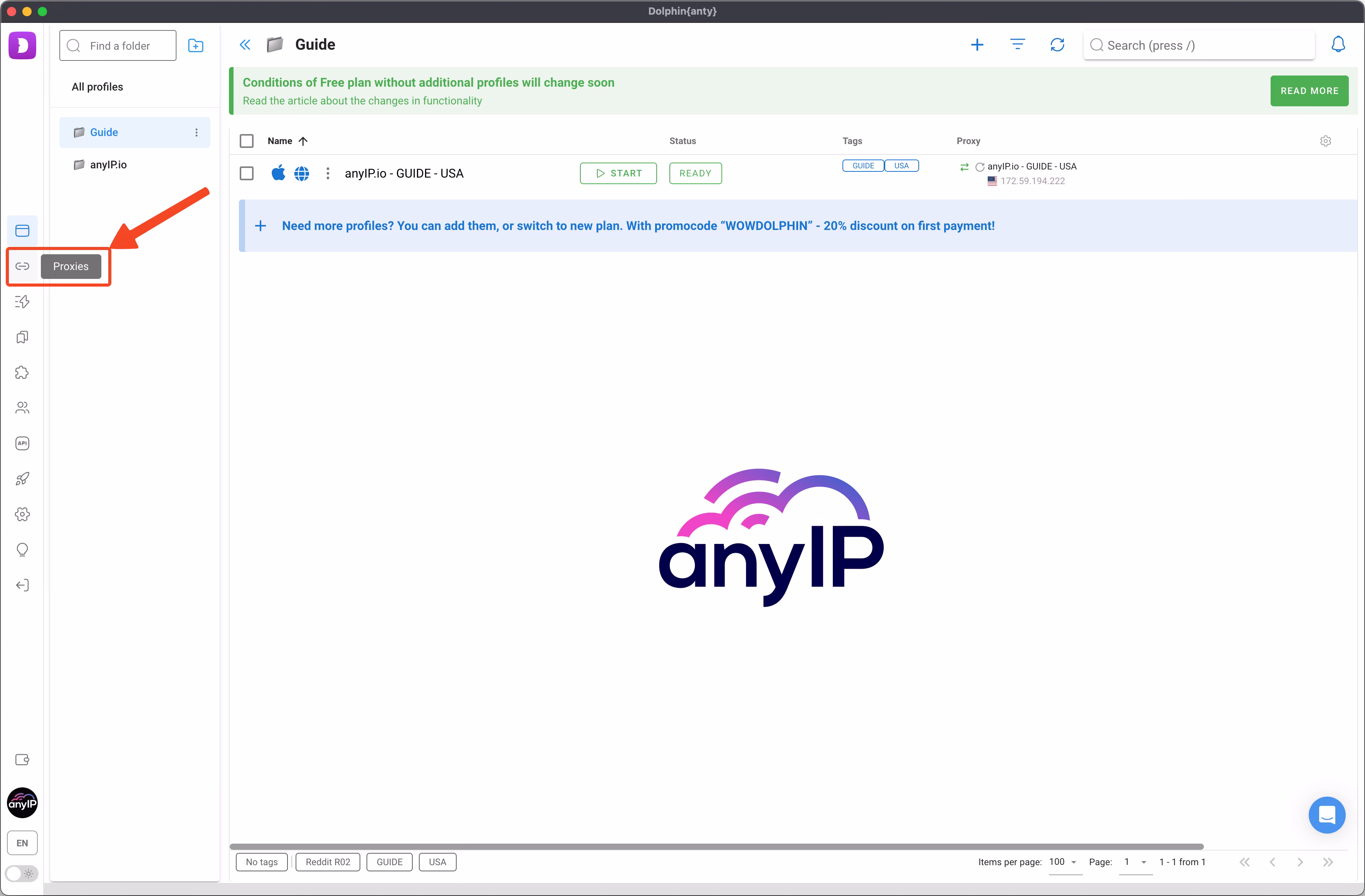Access the proxy manager on the Dolphin app to add proxies