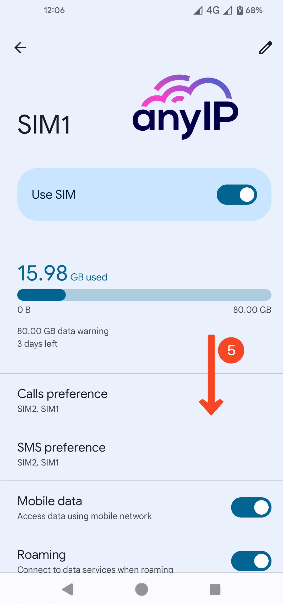 Overview of your SIM card configuration, scroll down to configure the APNs