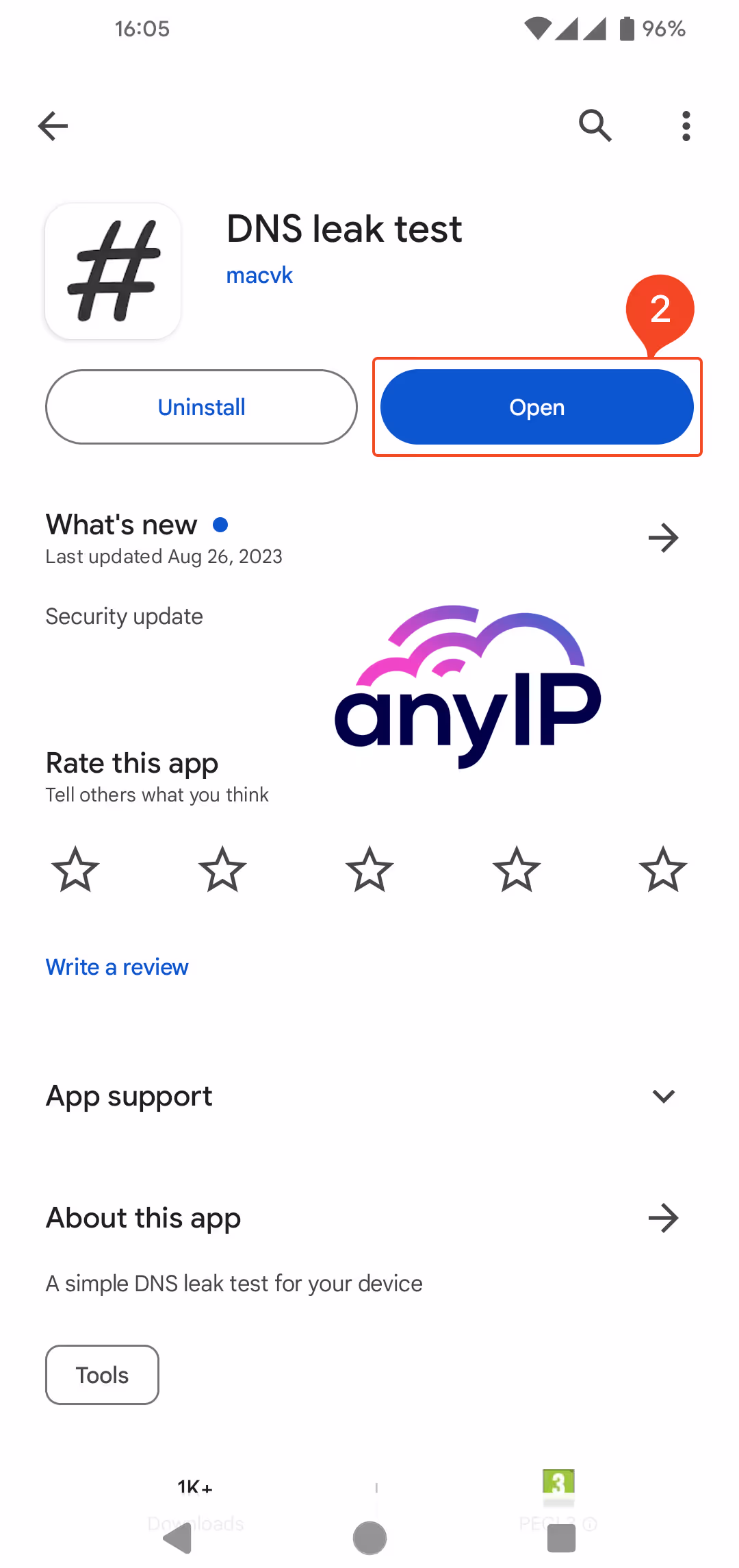 Open the DNS Leak test app after the installation