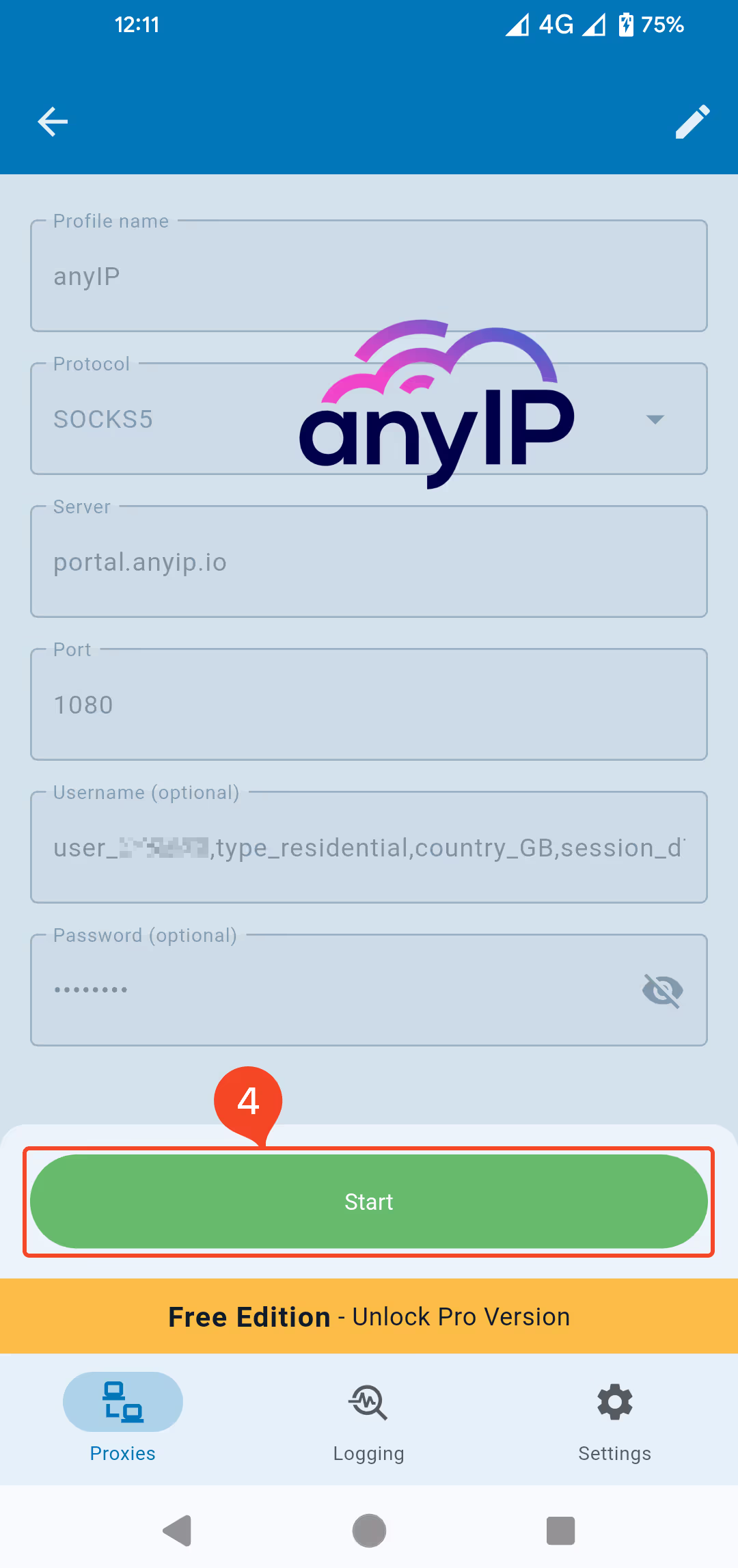 Start Proxy button in Super Proxy